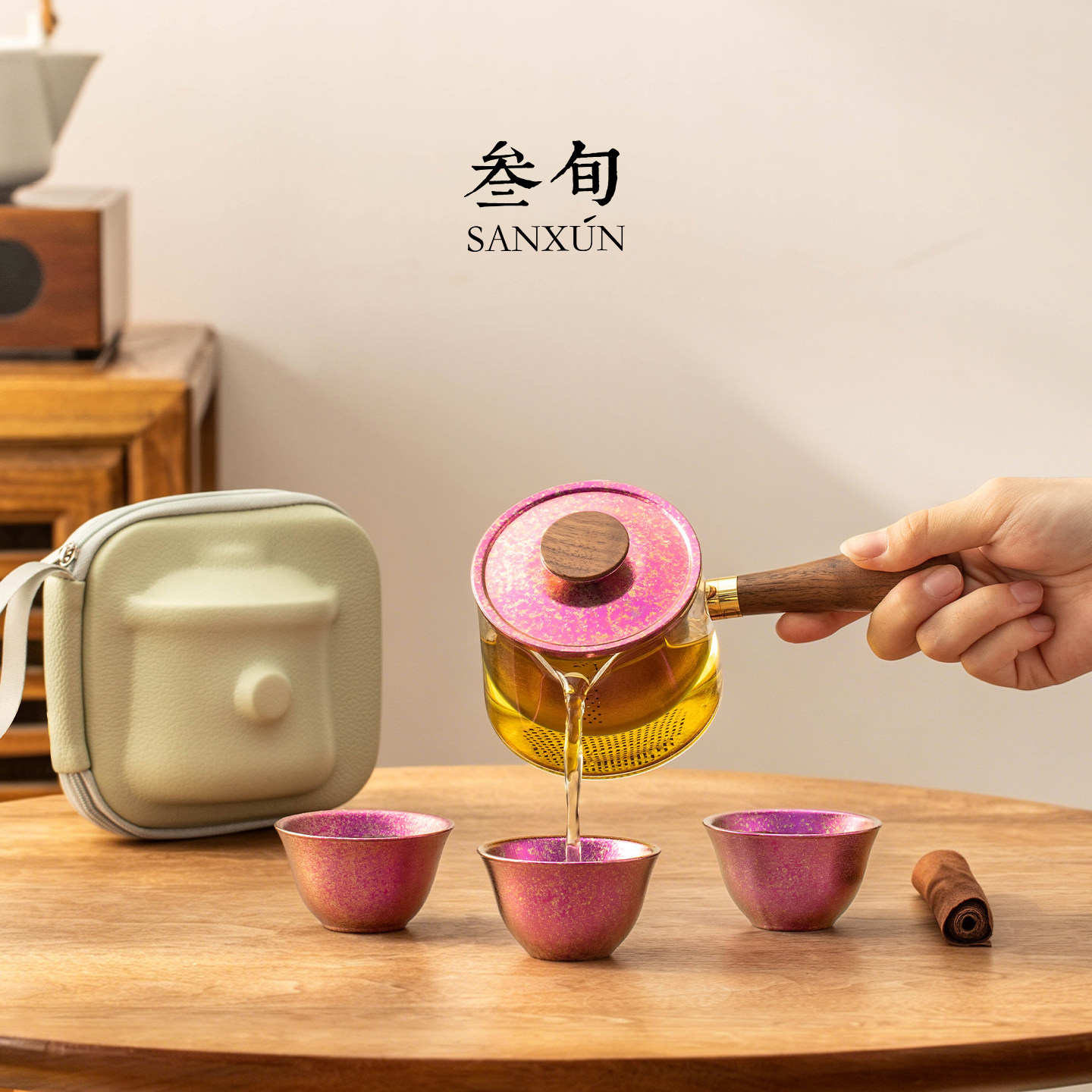 三旬钛和纯钛玻璃快客杯2026新款高颜值便携旅行茶具户外泡茶套装