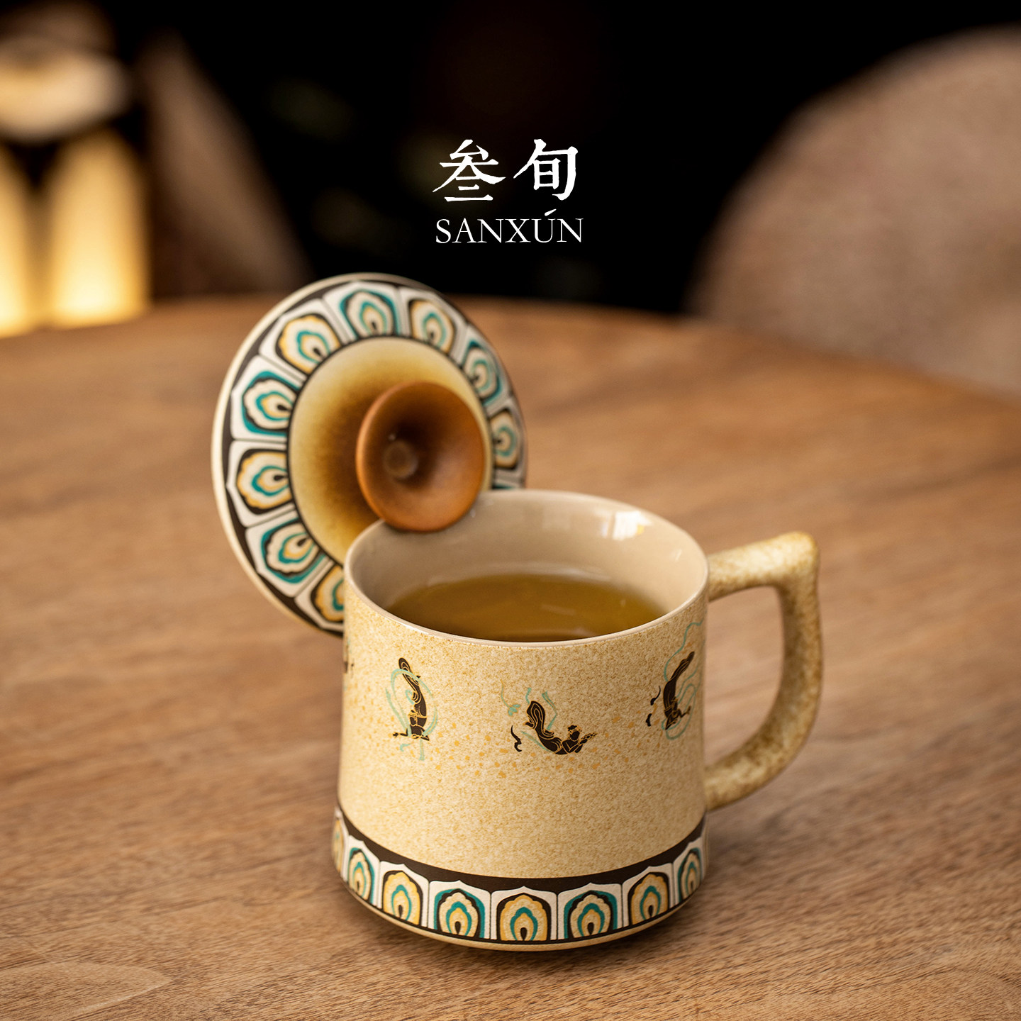 三旬敦煌飞天功夫泡茶杯陶瓷办公室马克杯个人专用家用喝水杯带盖,餐饮具,茶杯,淘宝优惠券,粉丝福利购,淘宝优惠卷