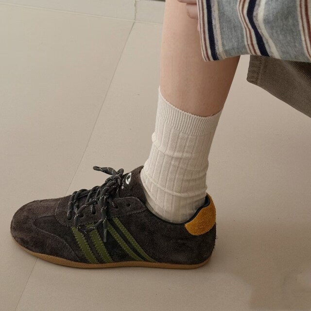 艾模儿26秋季新款复古拼色德训鞋系带休闲运动鞋百搭德训女鞋皮面