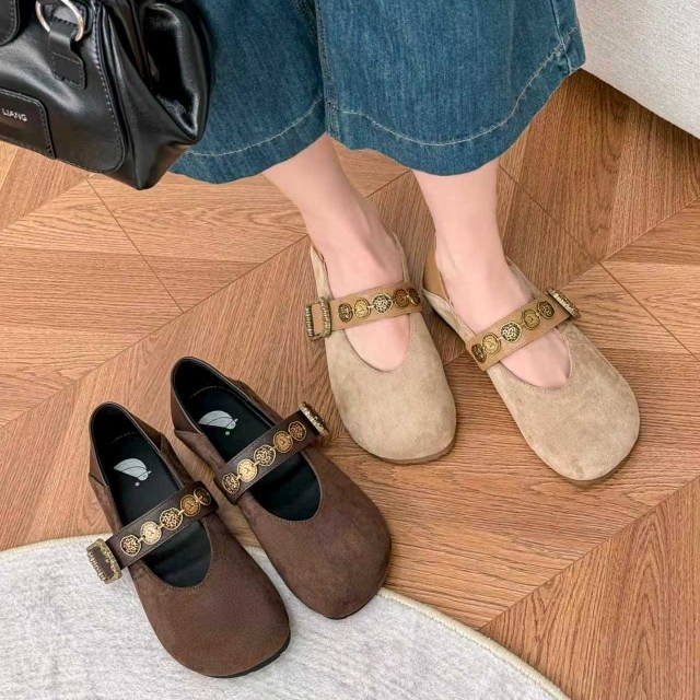 悦女鞋26春新款法式复古风玛丽珍鞋女绒面一字扣平底舒适软底单鞋,女鞋,玛丽珍鞋,淘宝优惠券,粉丝福利购,淘宝优惠卷