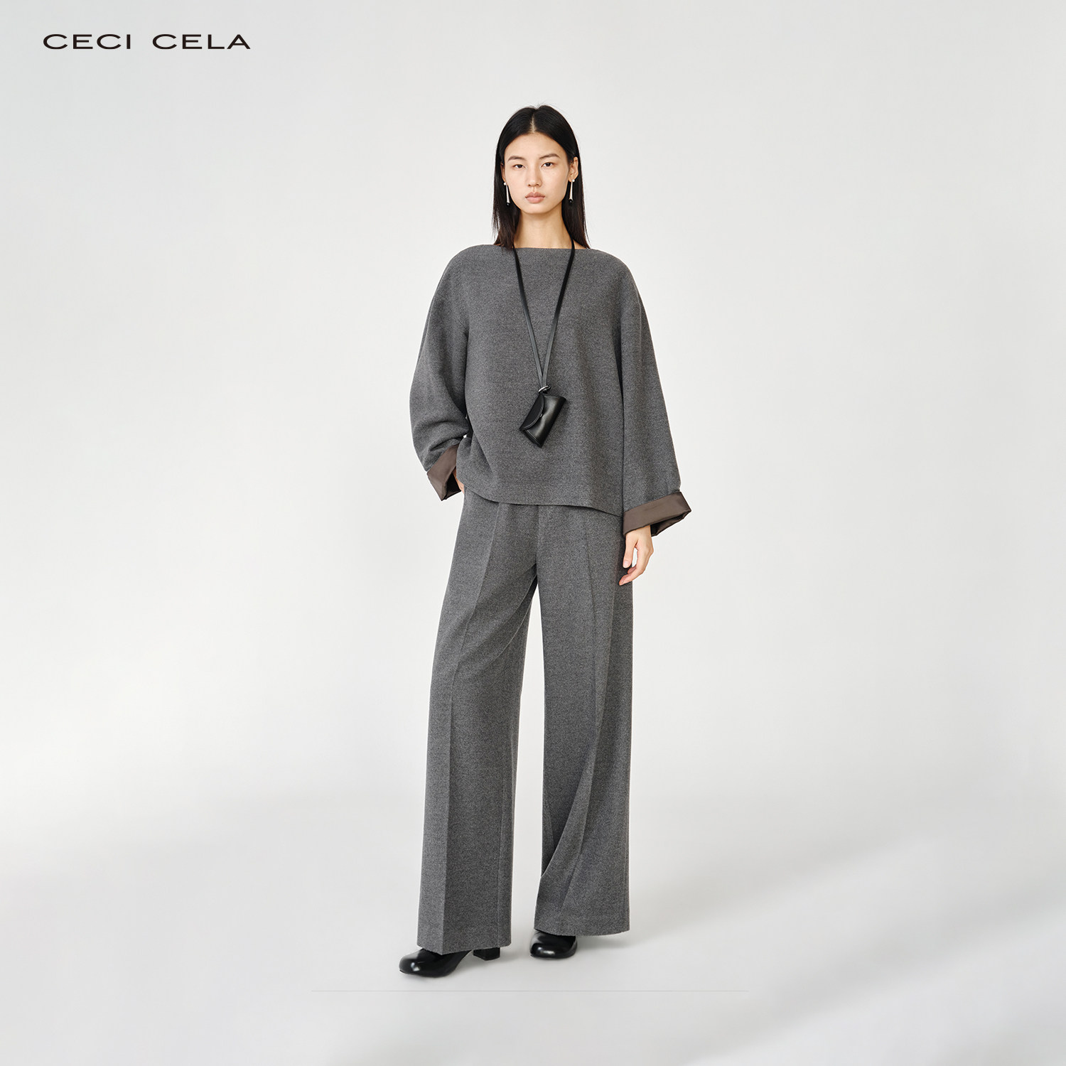CECICELA 极简一字领羊时尚套装