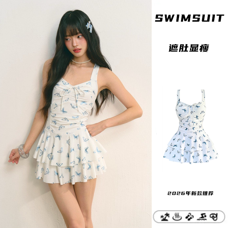 泳衣女裙式连体复古蝴蝶甜美少女