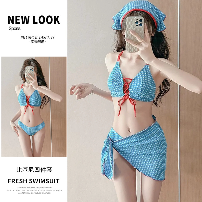 游泳衣女比基尼性感四件套多巴胺穿搭少女显身材海边度假新款2025