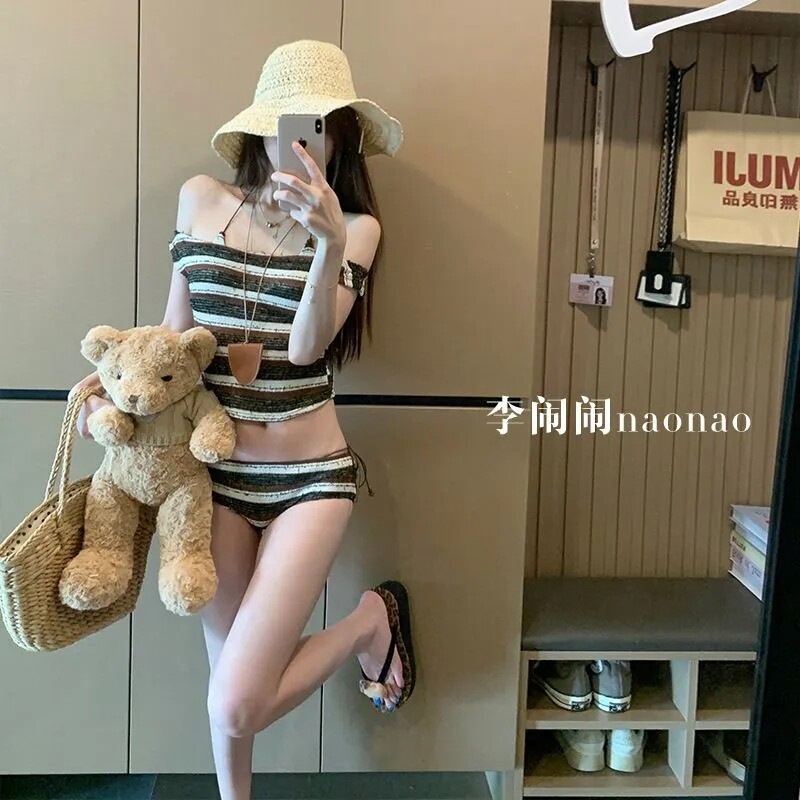 游泳衣女2026新款美式条纹比基尼