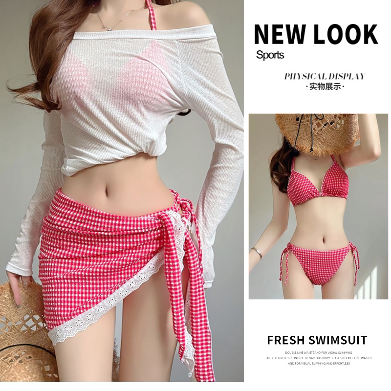 泳衣女裙式比基尼三角裤四件套带罩衫辣妹纯欲风韩版气质沙滩度假