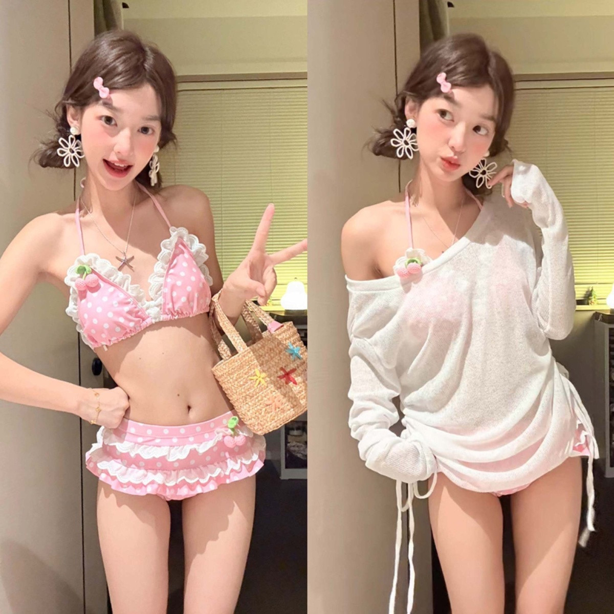泳衣女少女甜美多巴胺波点比基尼