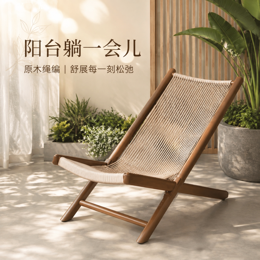 舒适阳台庭院藤躺椅小桌椅套装