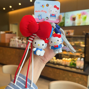 新品 HelloKitty凯蒂猫手绳钥匙扣红蝴蝶结书包小挂件 萌趣可爱正版