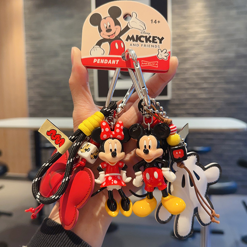 爆款可爱情侣正版迪士尼米妮米奇MIU皮革手套公仔玩具钥匙扣挂件