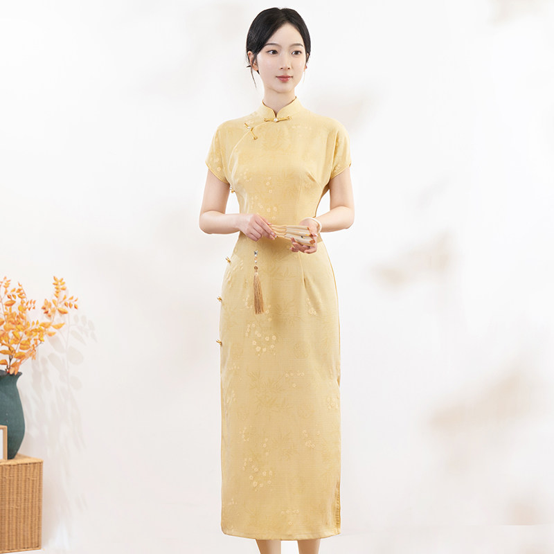 挽苏黄色黄色素雅旗袍新中式订婚