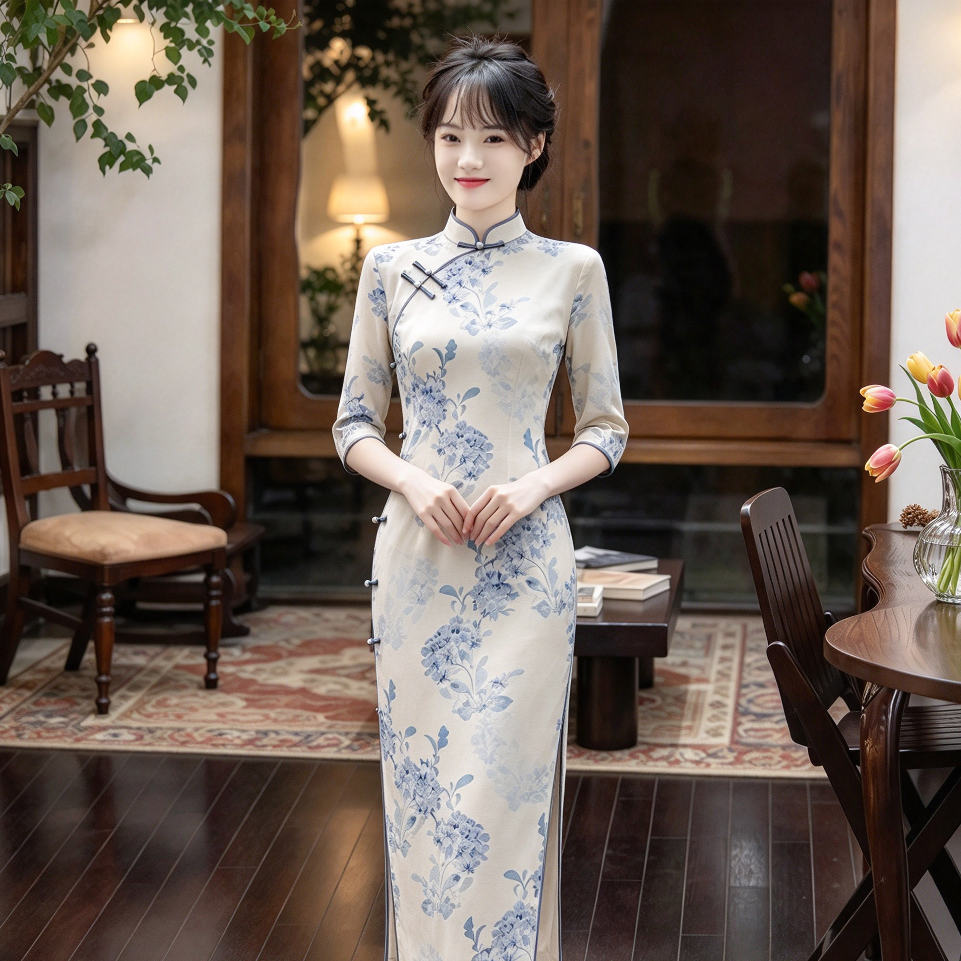 挽苏水墨青花旗袍2026新款秋冬改良新中式日常连衣裙女冬季中长袖
