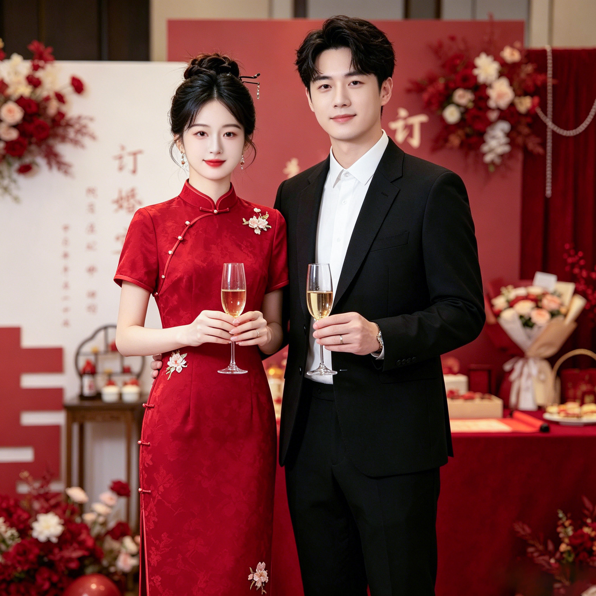 挽苏红色敬酒服旗袍订婚连衣裙女图片