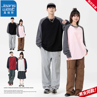 T恤2025新款 插肩袖 春秋季 潮套头美式 衣 卫衣打底衫 真维斯插肩长袖