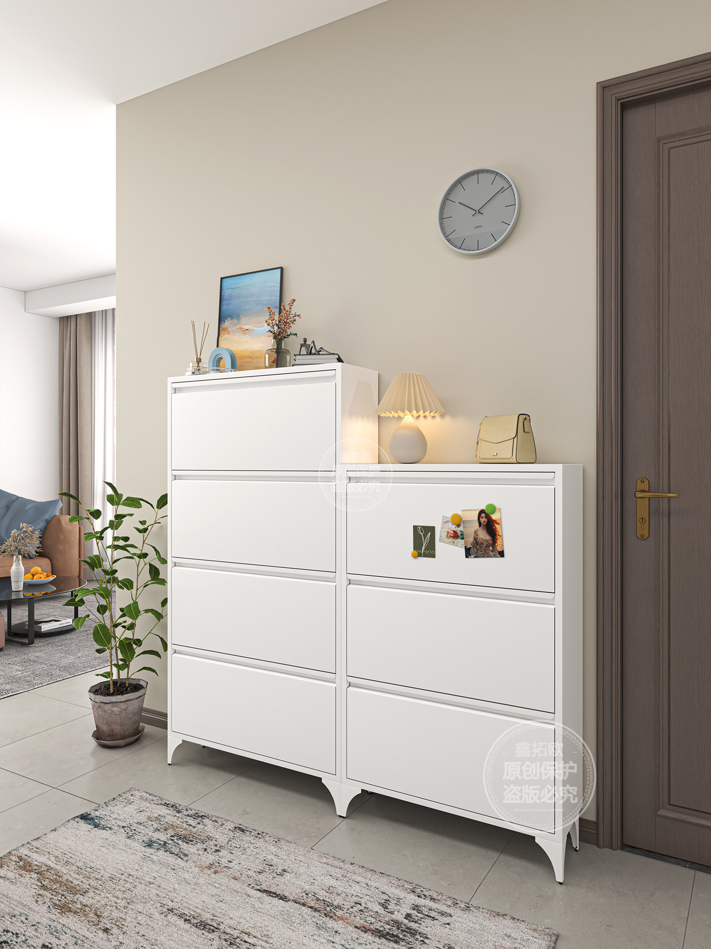 钢制超薄鞋柜家用门口入户玄关12cm小户型极窄翻斗15cm金属铁皮柜