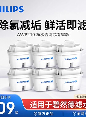 飞利浦净水壶滤芯AWP210除氯过滤减垢碧然德通用适配AWP2814/2813
