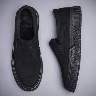 男冬季 一脚蹬懒人老北京布鞋 新款 低帮休闲鞋 加绒加厚保暖男士 棉鞋