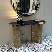 轻奢高级感大理石玄关台意式 高端豪宅家用艺术感玄关桌入户端景台