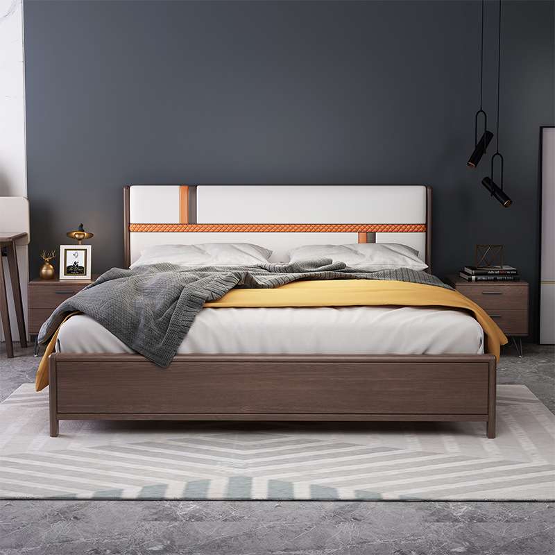 现代简约实木高箱储物床1.5米主卧婚床1.8米双人轻奢皮靠软包大床