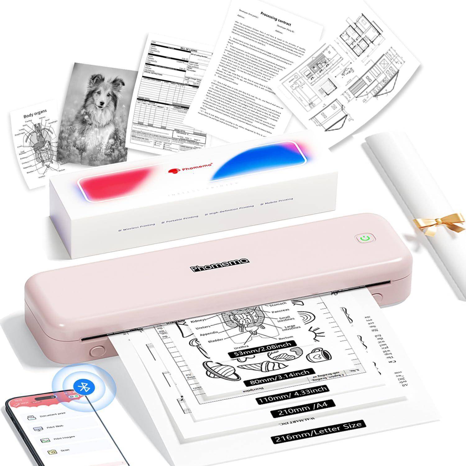 便携式A4无线热敏打印机M834支持多尺寸热纸兼容iOS/Android/PC