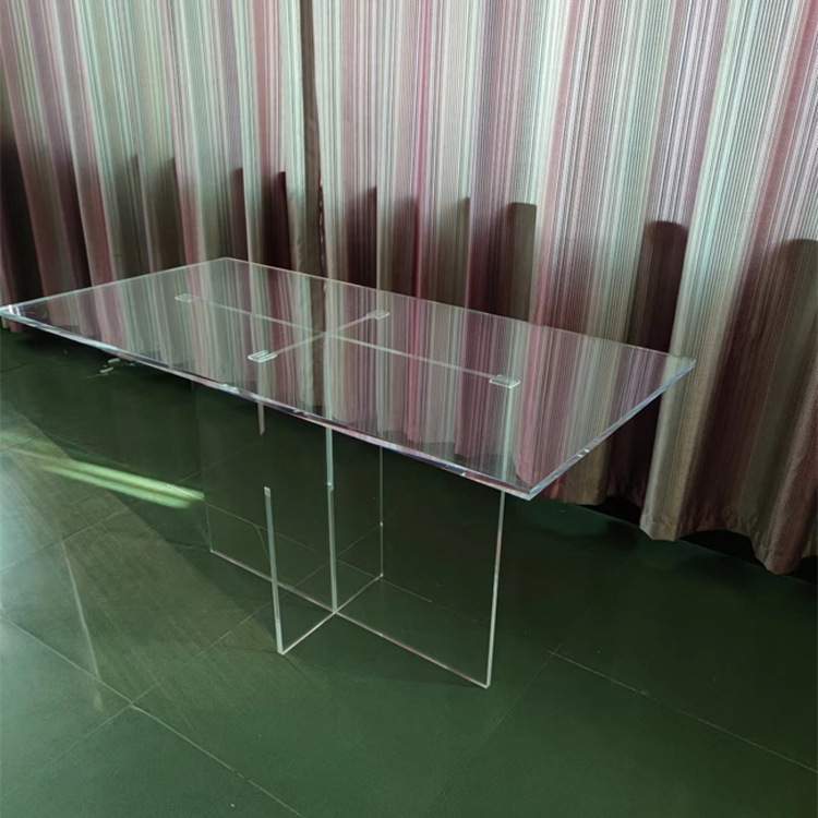 现代简约客厅展示餐桌透明桌脚多人位桌长方形茶几亚克力吃饭桌