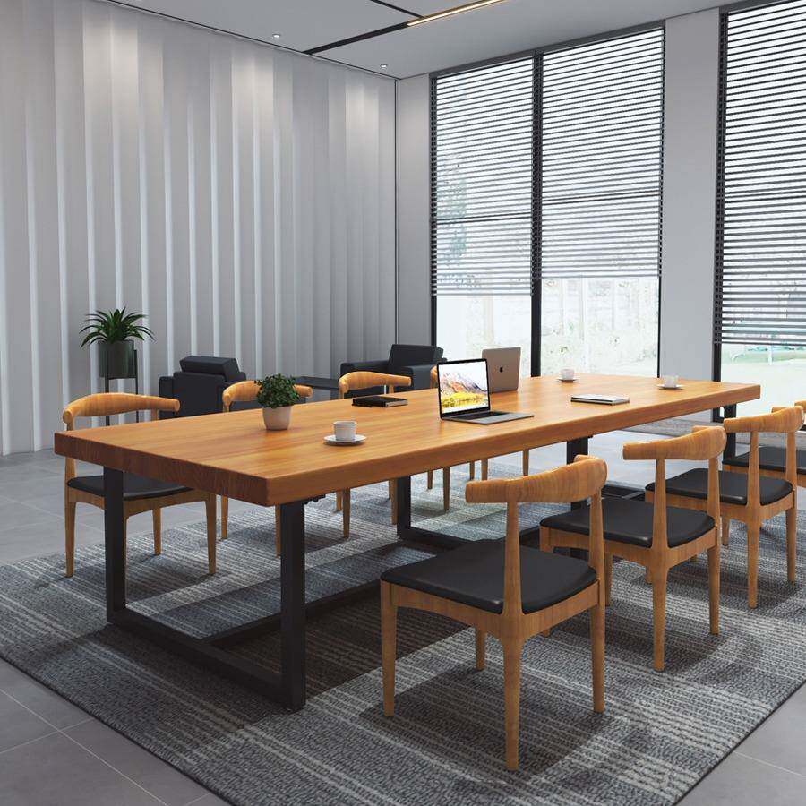 简约实木会议桌长桌工作台长条桌现代职员办公桌大型洽谈桌椅组合