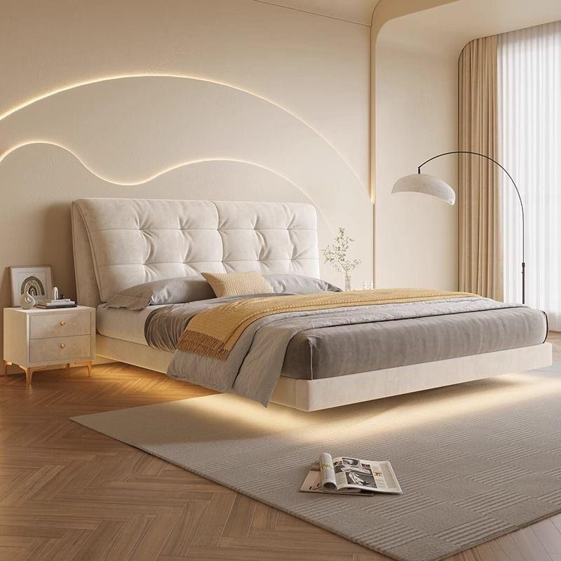 奶油风悬浮床现代简约主卧1.8米双人1.5米云朵科技布感应灯悬空床