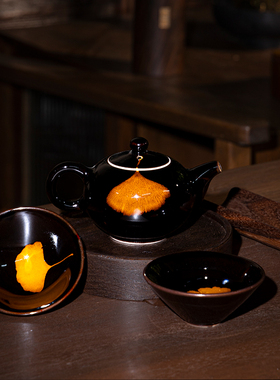 匠人列传 银杏叶一 壶两杯套装中式功夫泡茶具陶瓷高档家用送礼盒