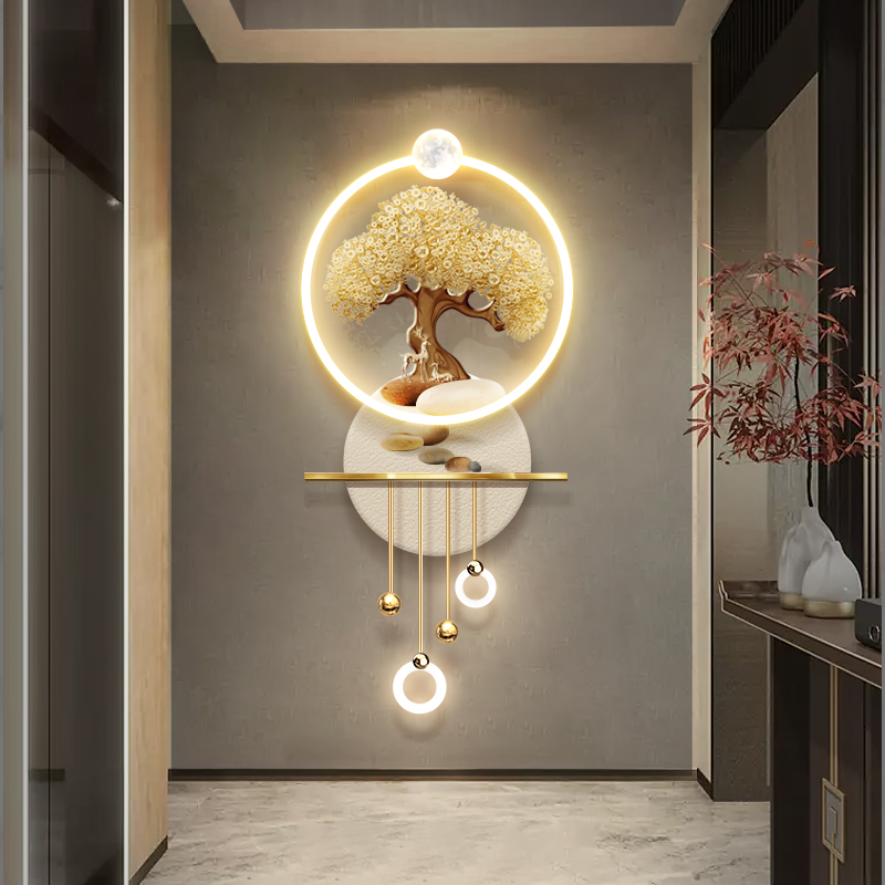 发财树玄关装饰画现代轻奢高档走廊尽头寓意好的立体led发光挂画图片