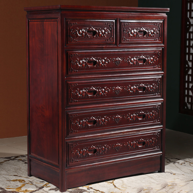 香樟木五斗柜抽屉柜中式家具实木卧室收纳柜子储物柜素面六斗橱柜
