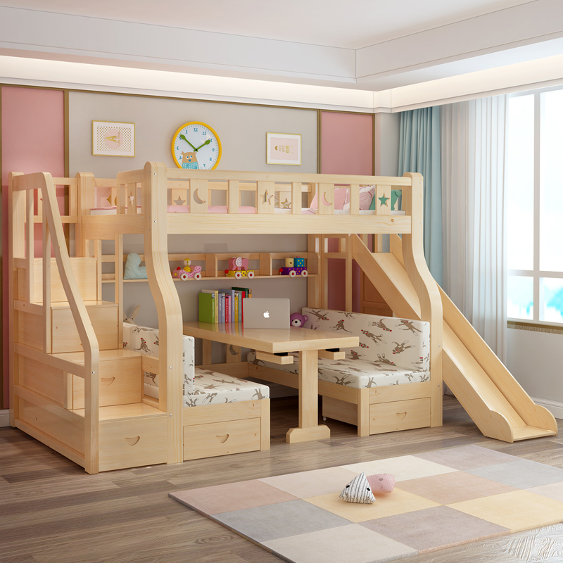实木儿童床上下铺木床双层组合子母床高低床多功能带书桌上床下桌