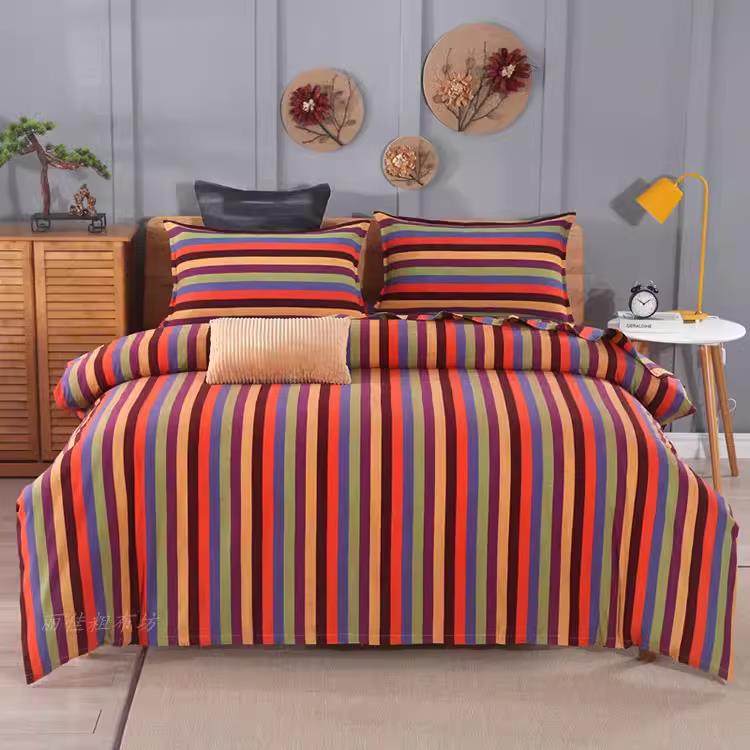 特价包邮老粗布四件套田园简约条纹床单被套枕套格子加厚床上用品