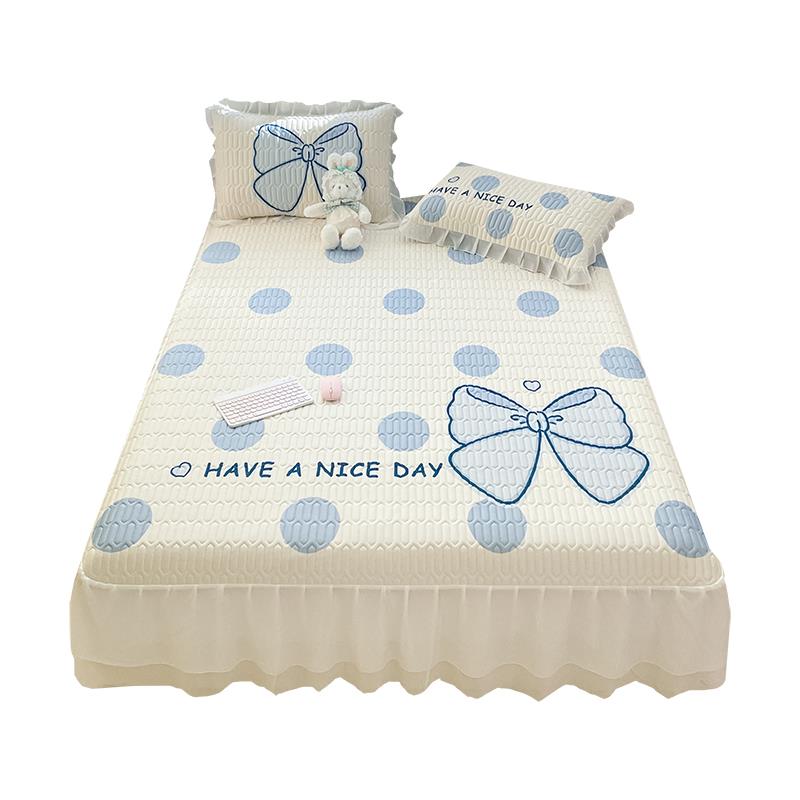 公主风床裙款冰丝凉席三件套夏季凉感空调凉席可水洗折叠床盖软席