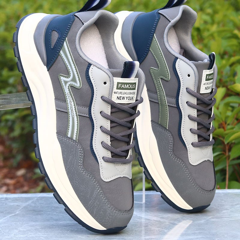 男款男鞋秋季皮面l防水运动休闲鞋潮百搭厚底老爹鞋防滑耐磨旅游
