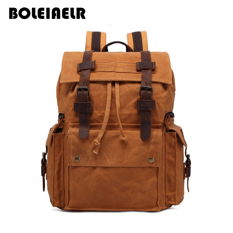 防水耐磨耐高温 疯马皮 帆布双肩包油蜡户外旅行背包男登山旅游