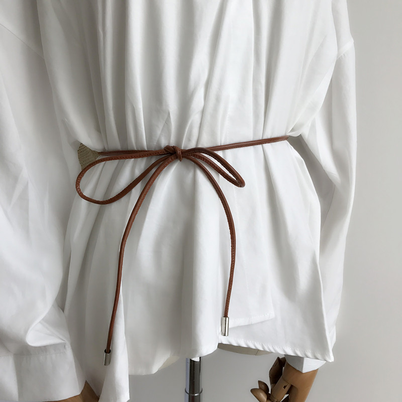 韩版糖果色小黑皮绳毛衣连衣裙腰链百搭绳子腰带打结女士皮草腰封