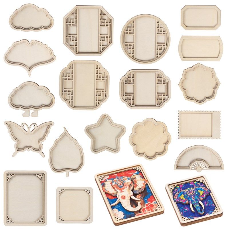 DIY手工木片材料包傣绣冰箱贴配件自制雕花画框礼物文化创意装饰