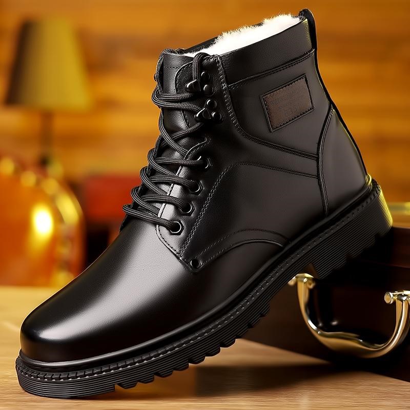 男士羊毛皮棉鞋真k皮纯牛皮棉皮鞋冬季保暖加绒中年马丁雪地靴皮