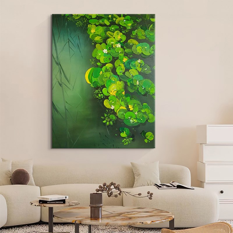 荷叶肌理手绘油画l绿植客厅餐厅装饰画绿色玄关走廊挂画手工丙烯图片