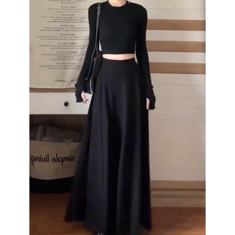 春季新款黑色伯克利半裙女大码显瘦遮肚a字到脚踝半身超长裙子潮