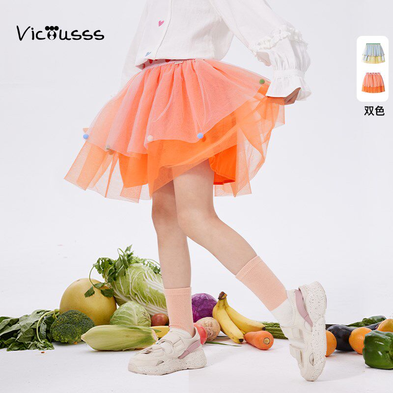 viciusss童装女童淑女蓬蓬短裙个性春季新品甜美网纱裙子洋气显白