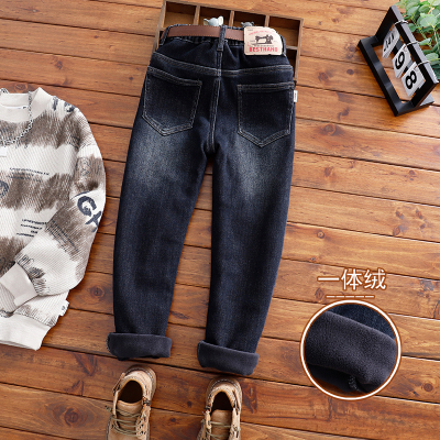 男童加绒牛仔裤中大童瘦版潮童修身裤子儿童秋冬一体绒加厚烟管裤