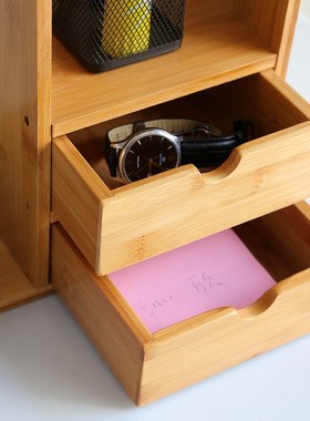 实木楠竹置物摆件架桌面竹子小书架书房带抽屉收纳小物件化妆柜子