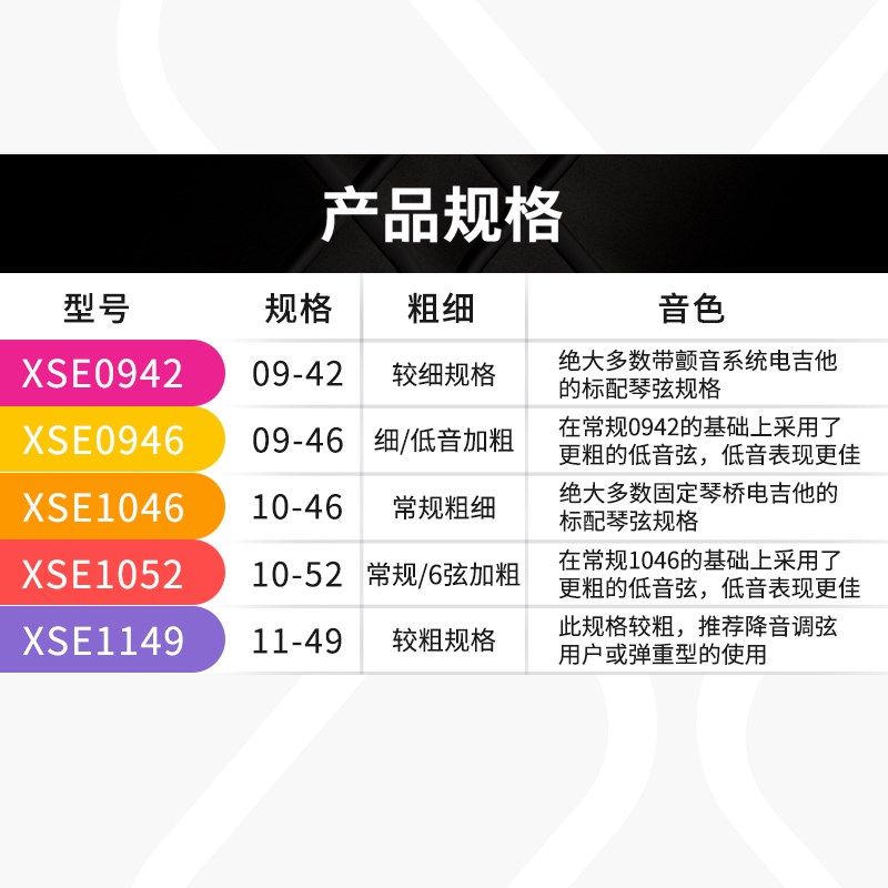 达达里奥XSE电吉他弦镀膜防锈琴弦一套6根套装弦线全套0942 1046