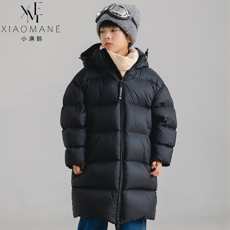 小满鹅女童羽绒服鹅绒儿童加厚保暖中长款外套中大童连帽冬装潮