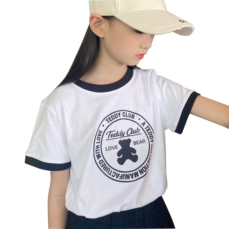 夏装女童T恤上衣2024新款儿童短袖t恤女孩纯棉白色洋气中大童潮童