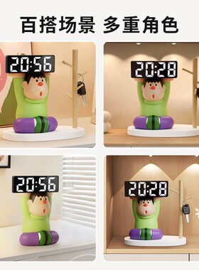 胖虎电子时钟摆件数字座钟表摆台式桌面台钟玄关客厅电视柜装饰品