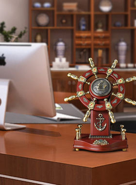 实木领航船舵摆件招财老板办公室桌面装饰品公司开业乔迁礼品