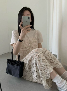 《静姐专注大码》2025上新时尚新款蕾丝钩花两件套装裙hxq32655