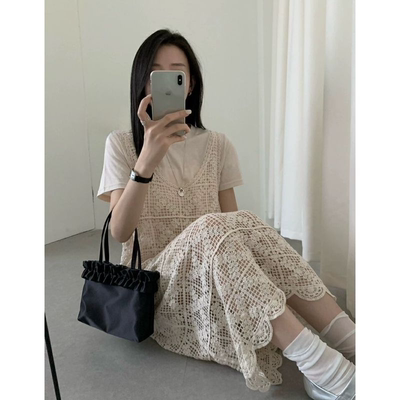 《静姐专注大码》2025上新时尚新款蕾丝钩花两件套装裙hxq32655