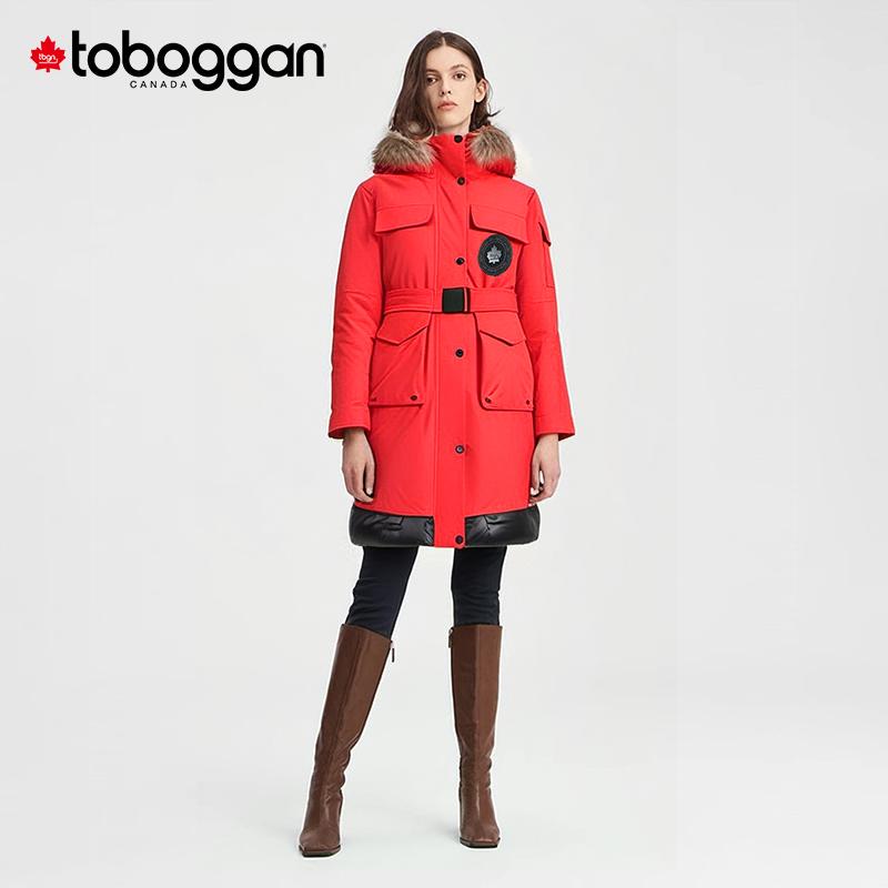 TOBOGGAN加拿大雪橇大毛领连帽保暖收腰显瘦户外漫游女中长羽绒服